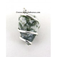 Moss Agate Hammered Nuggets Cage Wrapped Pendant